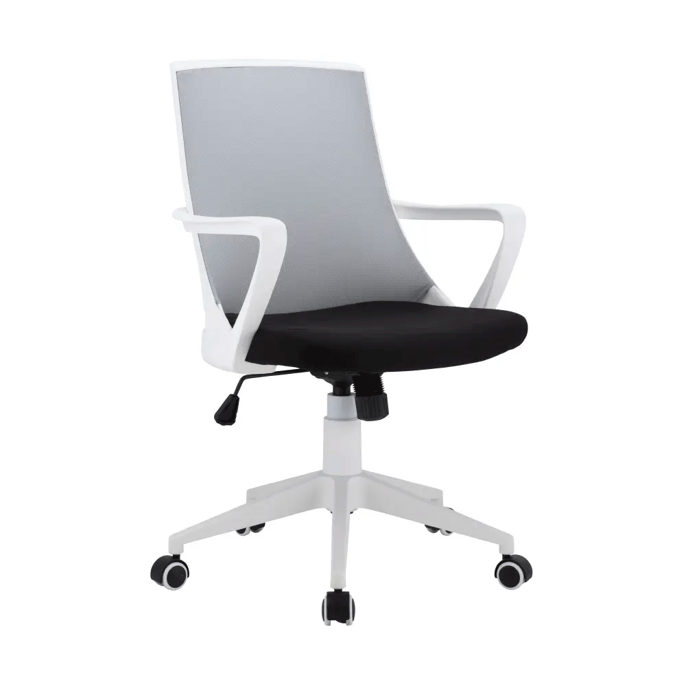 51580 WOLLARD OFFICE CHAIR MB WT/GY FABRIC UPHOLSTERY. NYLON BASE. PP ARM 