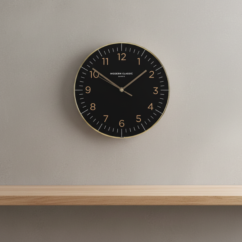 45429 TIMETOGO WALL CLOCK 12" BK/LW    
