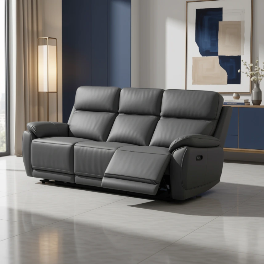 68216 COW LEATHER/PVC, 4 ELECTRIC RECLINERS #180 GRAY