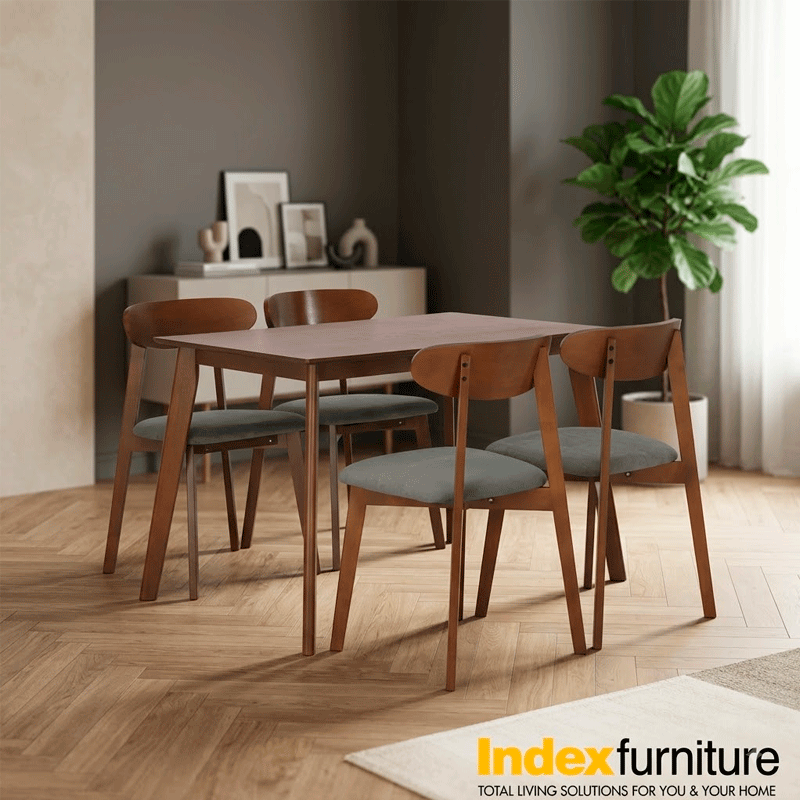 [42523] 42523 MICHELL/L WOOD DINING SET (1T+4C) TK/GY 110X126X73.5CM