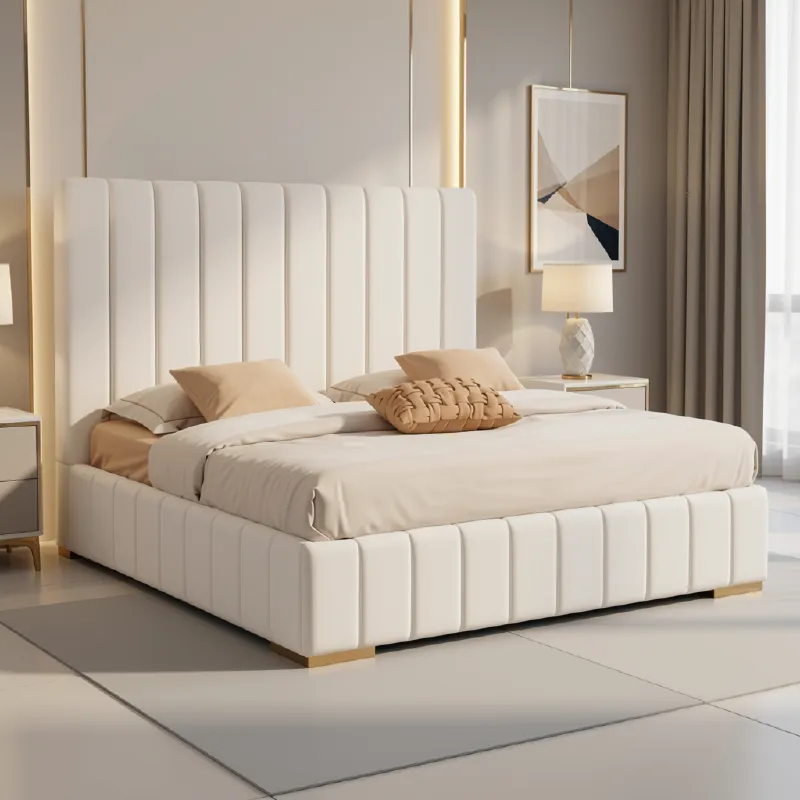 45450 BED (1.524x1.981M) 1101 - 8442-2 LIGHT GREY WHITE GLOSSY
