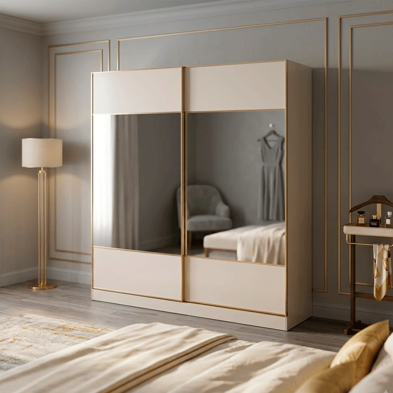 45453 WARDROBE 2 SLIDING DOOR 1101 - 8442-2 LIGHT GREY WHITE GLOSSY