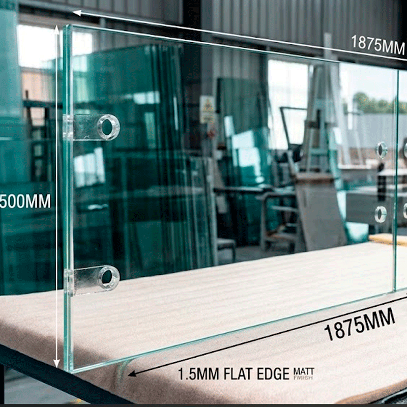 68455 CLEAR LAMI. SAFETY GLASS- 6.38MM X 1875MM X 500MM 1.5MM FLAT EDGE MATT FINISH HANDLE & HINGES HOLES