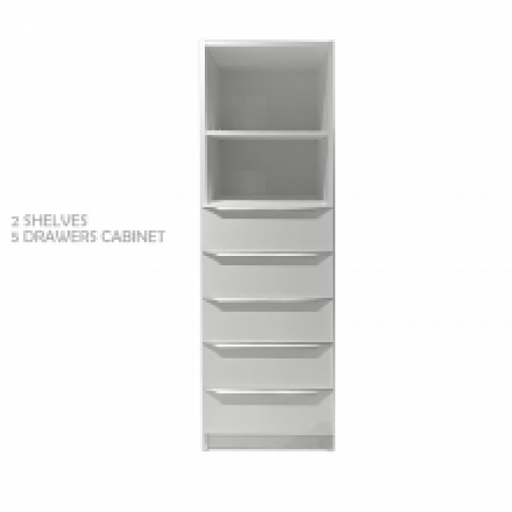 [30632] 30632 CABINET 2 SHELVES 5 DRAWERS GVM515 1490X450X430MM WHITE MELAMINE
