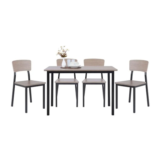[42504] 42504 H-GUNNER/P DINING SET (1T+4C) NT/BK 120X80X75CM