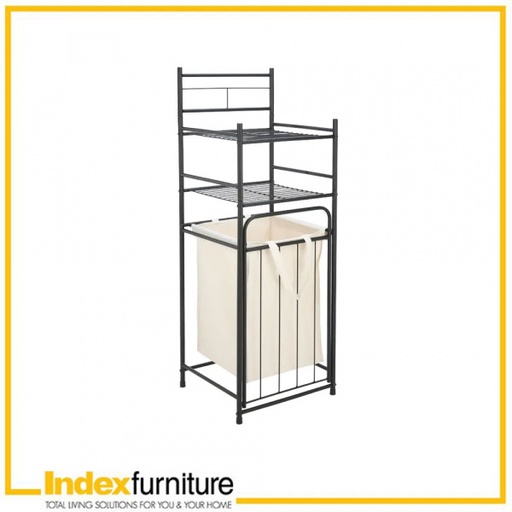 [42511] 42511 MOREA/N 2-TIER BATH SHELF + HAMPER BK, 37.5X35.5X103.5CM