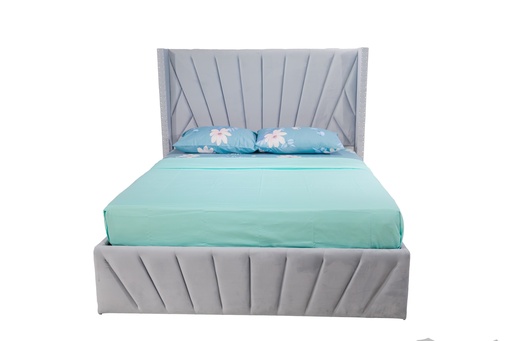 [63546] 63546 WOODEN BED GREY VELVET FABRIC HEADBOARD 152X191CM Q2070-3