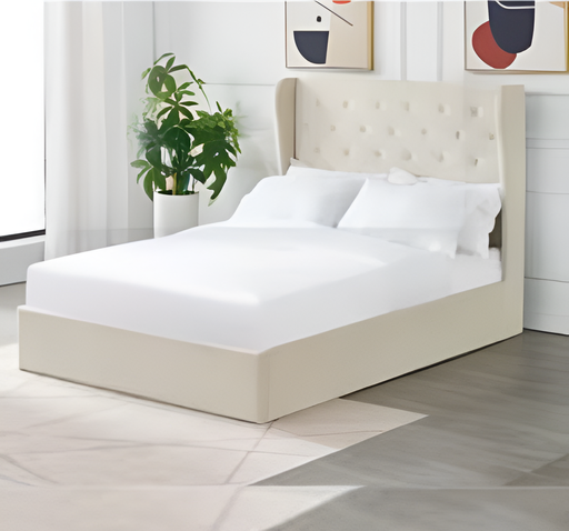 [63547] 63547 WOODEN BED BEIGE LINEN FABRIC HEADBOARD 152X191CM Q2943