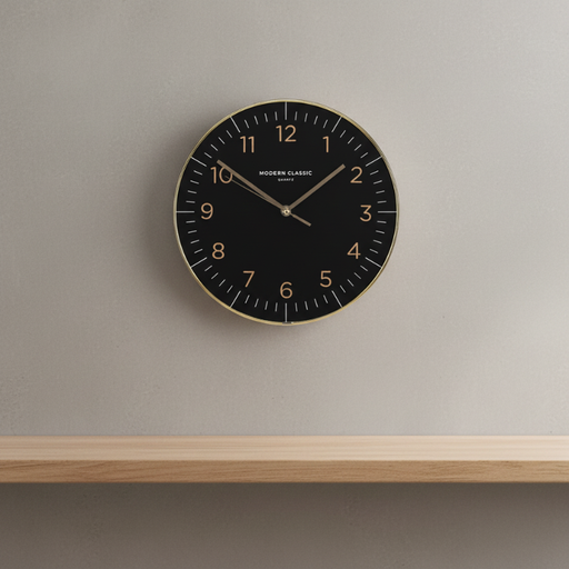 45429 TIMETOGO WALL CLOCK 12" BK/LW    