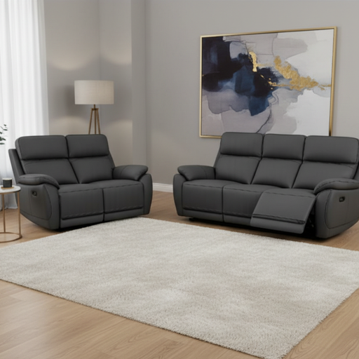 68216 COW LEATHER/PVC, 4 ELECTRIC RECLINERS #180 GRAY