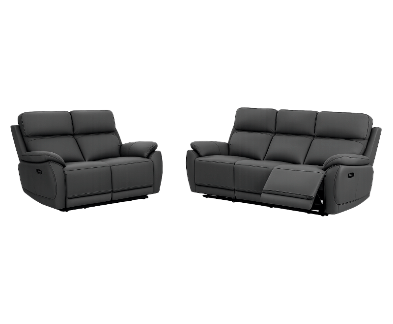 68216 COW LEATHER/PVC, 4 ELECTRIC RECLINERS #180 GRAY